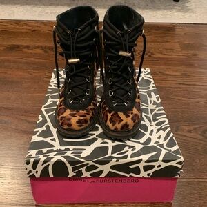 Diane vonFurstenberg leopard wedge booties